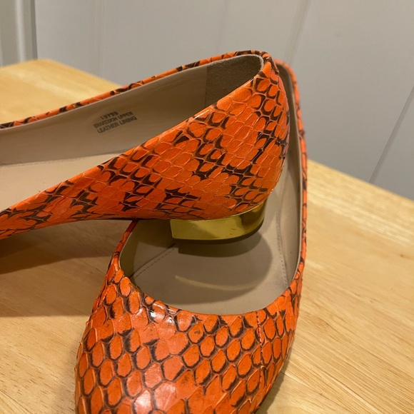 J. Crew Collection Janey snakeskin flats in coral salmon color. 8 M. - Picture 6 of 8